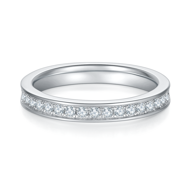Straight lined ring full circle protective ring S925 silver plated platinum moissanite diamond 60 points D-grade